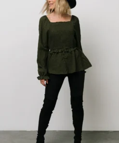 HAY Tops Trey Smocked Top | Olive 15 HAY Tops Trey Smocked Top | Olive