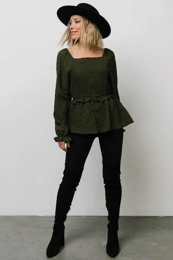 HAY Tops Trey Smocked Top | Olive 8 HAY Tops Trey Smocked Top | Olive