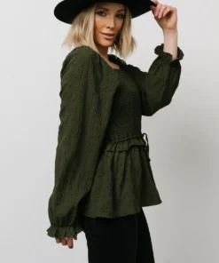 HAY Tops Trey Smocked Top | Olive 14 HAY Tops Trey Smocked Top | Olive