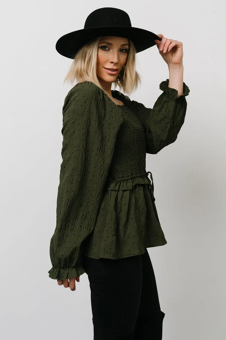 HAY Tops Trey Smocked Top | Olive 7 HAY Tops Trey Smocked Top | Olive