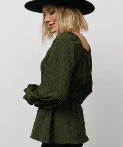 HAY Tops Trey Smocked Top | Olive 11 HAY Tops Trey Smocked Top | Olive