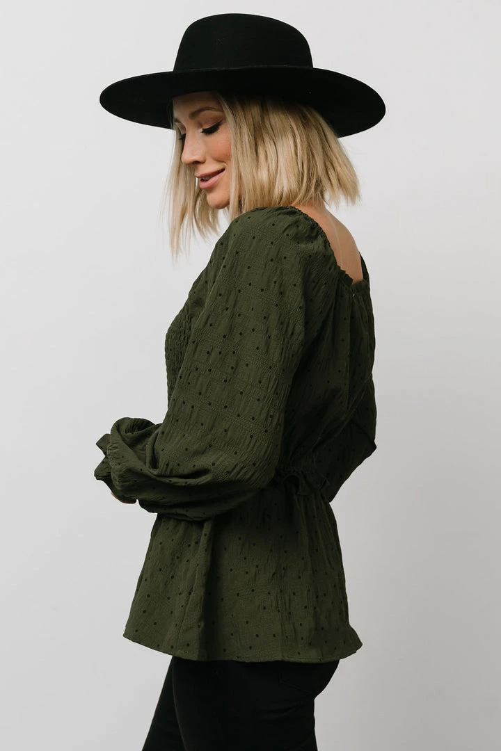 HAY Tops Trey Smocked Top | Olive 4 HAY Tops Trey Smocked Top | Olive