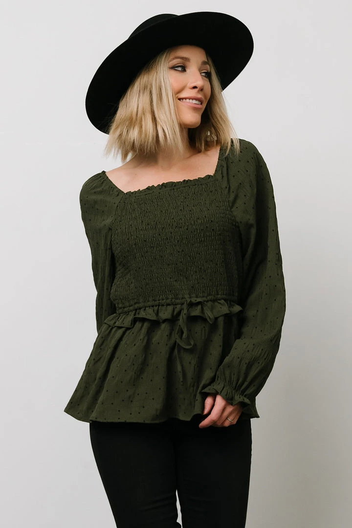 HAY Tops Trey Smocked Top | Olive 6 HAY Tops Trey Smocked Top | Olive