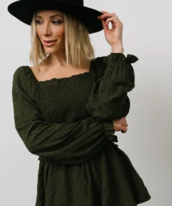 HAY Tops Trey Smocked Top | Olive 10 HAY Tops Trey Smocked Top | Olive