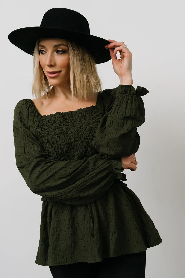 HAY Tops Trey Smocked Top | Olive 3 HAY Tops Trey Smocked Top | Olive