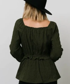 HAY Tops Trey Smocked Top | Olive 12 HAY Tops Trey Smocked Top | Olive