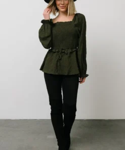 HAY Tops Trey Smocked Top | Olive