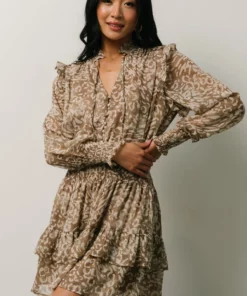 DF Ultima Mini Dress | Taupe Leopard Print