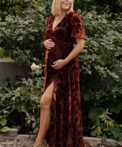 BB Custom Dresses Uma Velvet Maxi Dress | Copper Floral