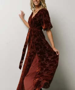 BB Custom Dresses Uma Velvet Maxi Dress | Copper Floral