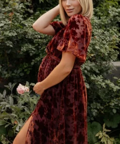 BB Custom Dresses Uma Velvet Maxi Dress | Copper Floral