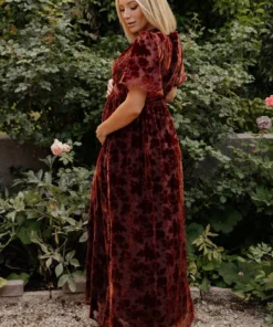 BB Custom Dresses Uma Velvet Maxi Dress | Copper Floral