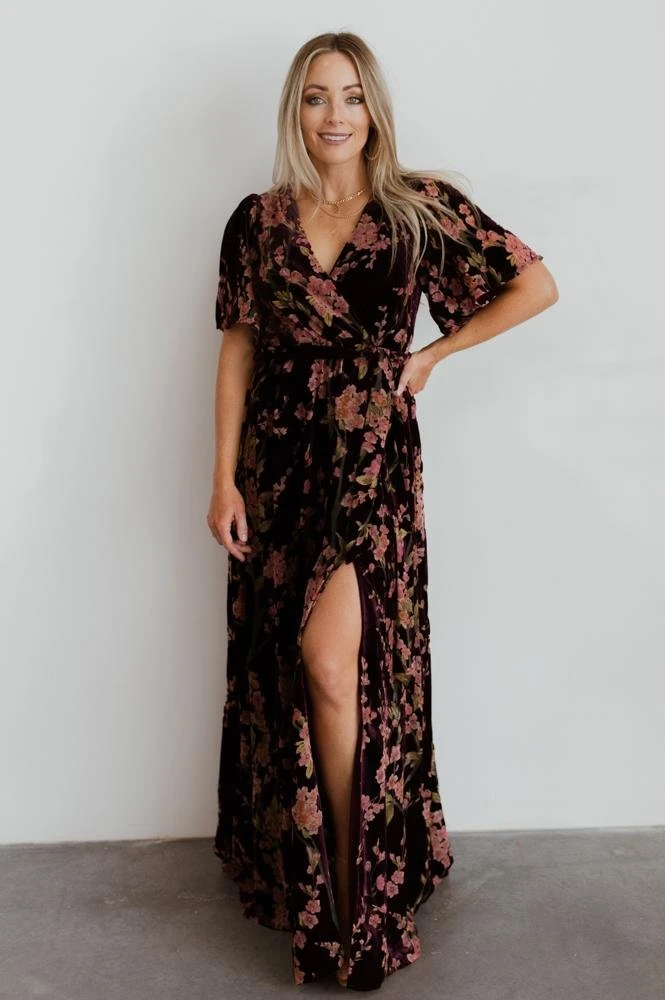 BB Custom Uma Velvet Maxi Dress | Plum Floral Dresses 12 BB Custom Uma Velvet Maxi Dress | Plum Floral Dresses