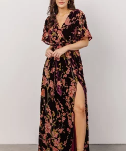 BB Custom Uma Velvet Maxi Dress | Plum Floral Dresses