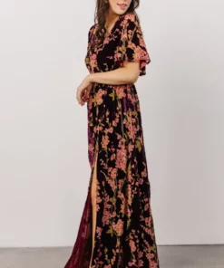 BB Custom Uma Velvet Maxi Dress | Plum Floral Dresses
