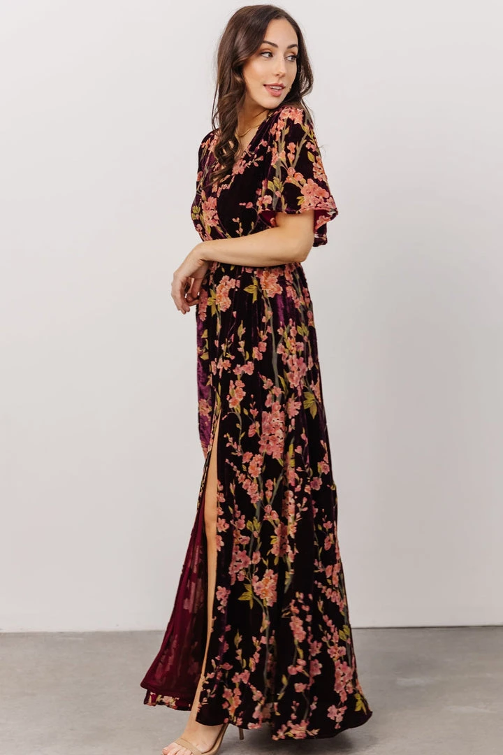 BB Custom Uma Velvet Maxi Dress | Plum Floral Dresses 2 BB Custom Uma Velvet Maxi Dress | Plum Floral Dresses