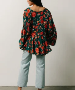 HAY Umina Peplum Top | Lagoon + Coral Floral