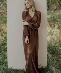 BB Custom Dresses Venus Pleated Maxi Dress | Bronze
