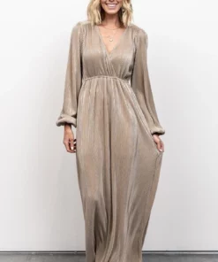 BB Custom Dresses Venus Pleated Maxi Dress | Gold