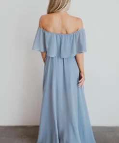 BB Custom Victoria Off Shoulder Maxi Dress | Light Blue