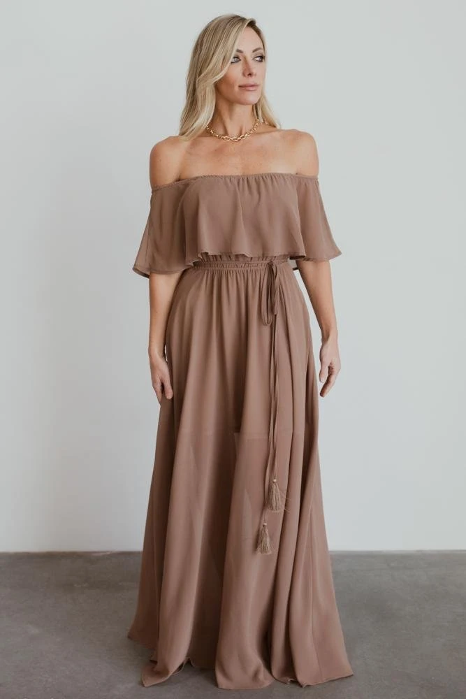 BB Custom Victoria Off Shoulder Maxi Dress | Mocha 1 BB Custom Victoria Off Shoulder Maxi Dress | Mocha