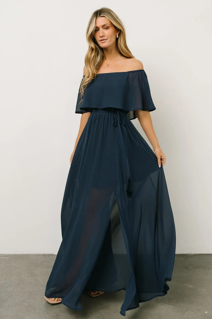 BB Custom Victoria Off Shoulder Maxi Dress | Navy Dresses 6 BB Custom Victoria Off Shoulder Maxi Dress | Navy Dresses