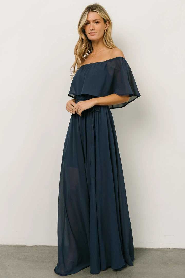 BB Custom Victoria Off Shoulder Maxi Dress | Navy Dresses 8 BB Custom Victoria Off Shoulder Maxi Dress | Navy Dresses