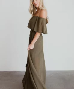 BB Custom Dresses Victoria Off Shoulder Maxi Dress | Olive 12 BB Custom Dresses Victoria Off Shoulder Maxi Dress | Olive