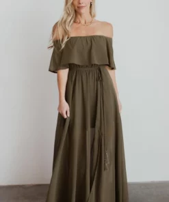 BB Custom Dresses Victoria Off Shoulder Maxi Dress | Olive 13 BB Custom Dresses Victoria Off Shoulder Maxi Dress | Olive