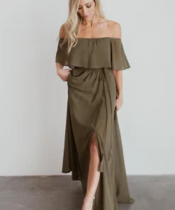 BB Custom Dresses Victoria Off Shoulder Maxi Dress | Olive 11 BB Custom Dresses Victoria Off Shoulder Maxi Dress | Olive