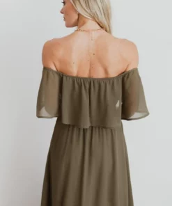 BB Custom Dresses Victoria Off Shoulder Maxi Dress | Olive 17 BB Custom Dresses Victoria Off Shoulder Maxi Dress | Olive