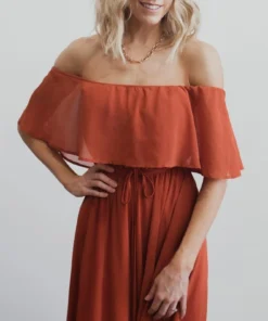 BB Custom Maxi Dresses Victoria Off Shoulder Maxi Dress | Rust 14 BB Custom Maxi Dresses Victoria Off Shoulder Maxi Dress | Rust