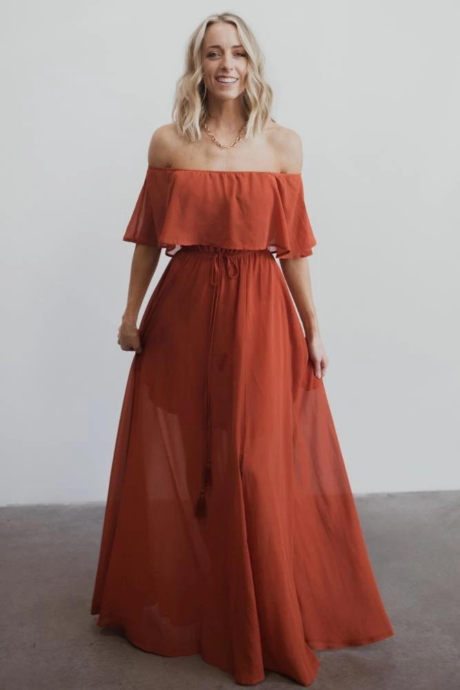 BB Custom Maxi Dresses Victoria Off Shoulder Maxi Dress | Rust 2 BB Custom Maxi Dresses Victoria Off Shoulder Maxi Dress | Rust