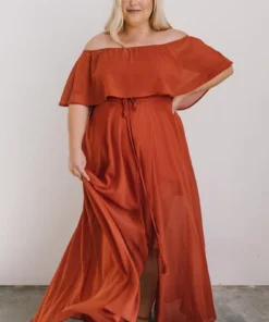 BB Custom Maxi Dresses Victoria Off Shoulder Maxi Dress | Rust 20 BB Custom Maxi Dresses Victoria Off Shoulder Maxi Dress | Rust
