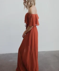BB Custom Maxi Dresses Victoria Off Shoulder Maxi Dress | Rust 17 BB Custom Maxi Dresses Victoria Off Shoulder Maxi Dress | Rust