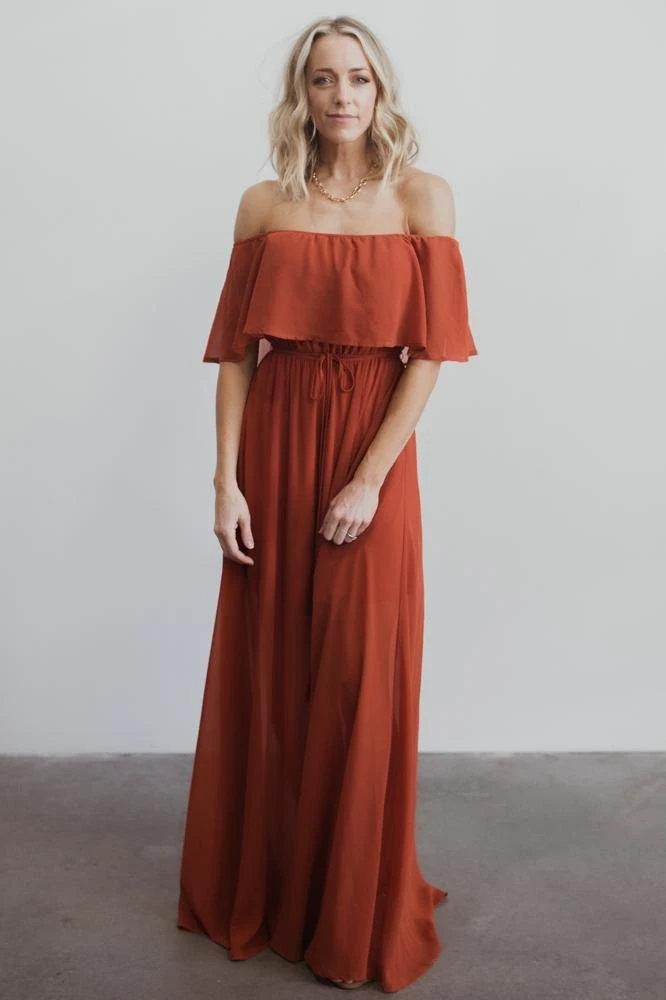 BB Custom Maxi Dresses Victoria Off Shoulder Maxi Dress | Rust 6 BB Custom Maxi Dresses Victoria Off Shoulder Maxi Dress | Rust