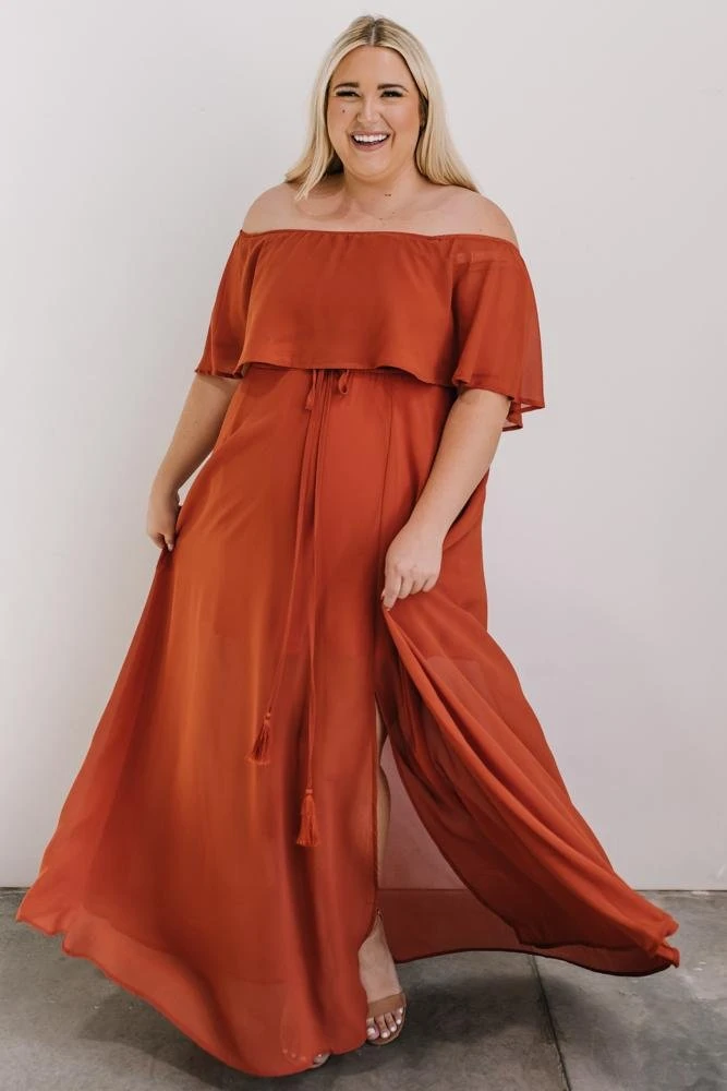 BB Custom Maxi Dresses Victoria Off Shoulder Maxi Dress | Rust 1 BB Custom Maxi Dresses Victoria Off Shoulder Maxi Dress | Rust