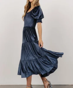BB Custom Dresses Vivaldi Smocked Velvet Midi Dress | Blue 11 BB Custom Dresses Vivaldi Smocked Velvet Midi Dress | Blue