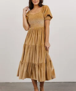BB Custom Vivaldi Smocked Velvet Midi Dress | French Gold Dresses