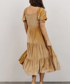 BB Custom Vivaldi Smocked Velvet Midi Dress | French Gold Dresses