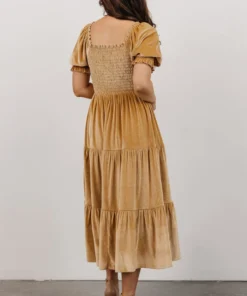 BB Custom Vivaldi Smocked Velvet Midi Dress | French Gold Dresses