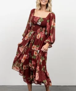 FT Dresses Vyn Tiered Midi Dress | Burgundy Floral