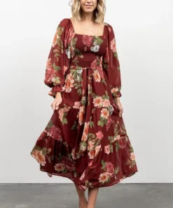 FT Dresses Vyn Tiered Midi Dress | Burgundy Floral