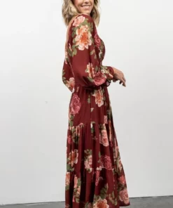 FT Dresses Vyn Tiered Midi Dress | Burgundy Floral
