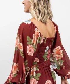 FT Dresses Vyn Tiered Midi Dress | Burgundy Floral