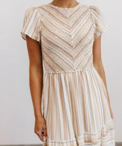 POL Dresses Willow Smocked Maxi Dress | Tan Striped