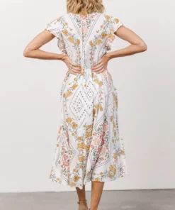 KA Wren Ruffle Sleeve Midi Dress | Ivory Geometric Floral Print Dresses 9 KA Wren Ruffle Sleeve Midi Dress | Ivory Geometric Floral Print Dresses