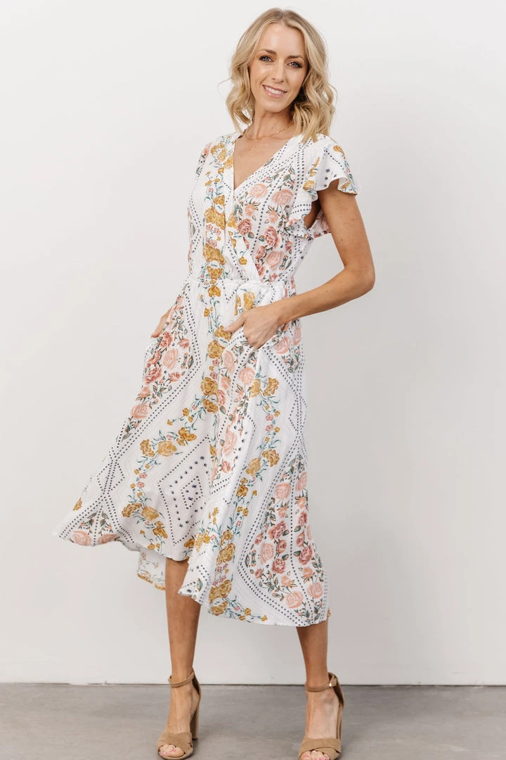 KA Wren Ruffle Sleeve Midi Dress | Ivory Geometric Floral Print Dresses 6 KA Wren Ruffle Sleeve Midi Dress | Ivory Geometric Floral Print Dresses
