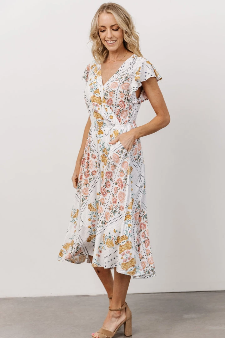 KA Wren Ruffle Sleeve Midi Dress | Ivory Geometric Floral Print Dresses 5 KA Wren Ruffle Sleeve Midi Dress | Ivory Geometric Floral Print Dresses