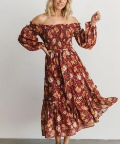 FT Dresses Yorkley Smocked Midi Dress | Burgundy Floral